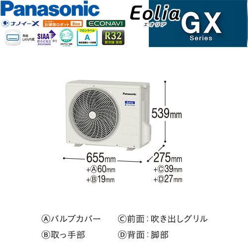 CS-252DGX-Wの室外機・リモコン・パネル