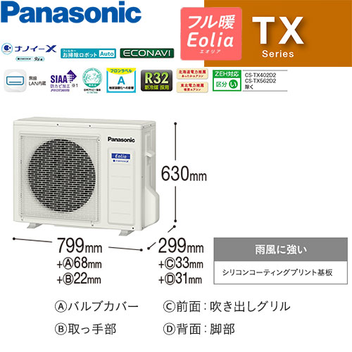 CS-TX562D2-Wの室外機・リモコン・パネル