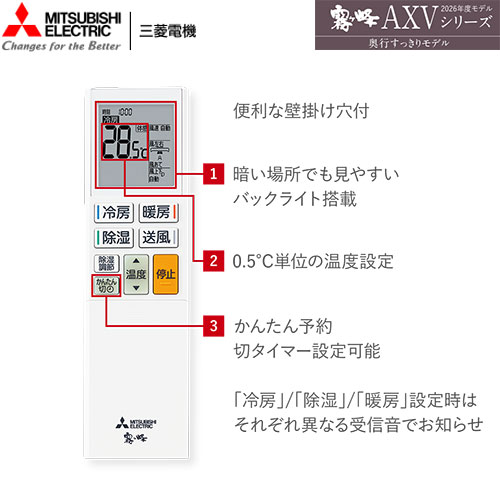 MSZ-AXV3626S(W)の室外機・リモコン・パネル