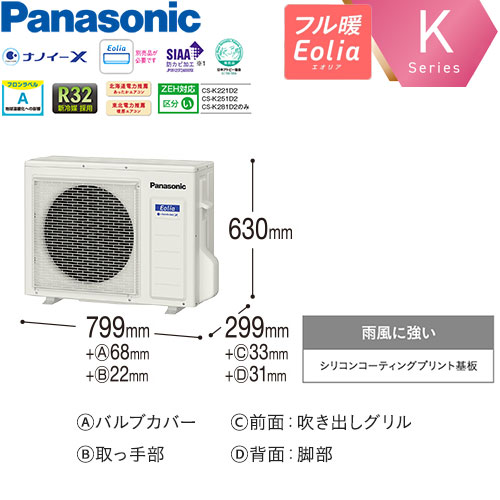 CS-K281D2-Wの室外機・リモコン・パネル